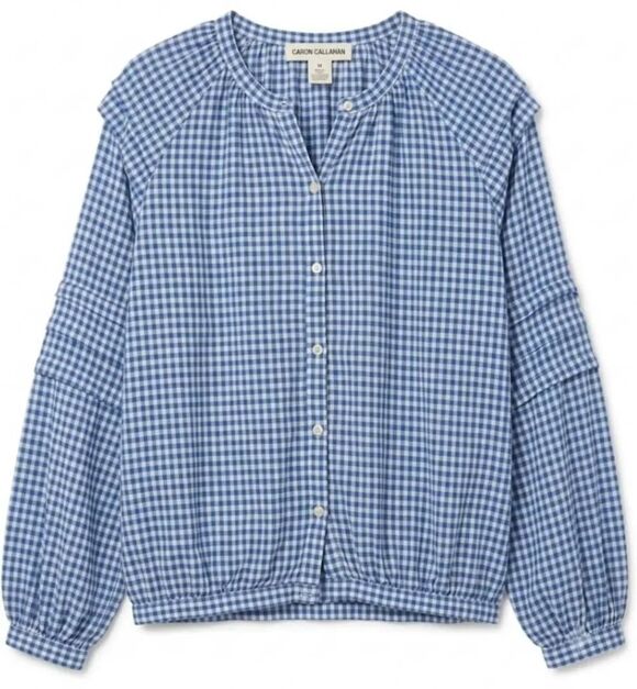 Caron Callahan Tops - Caron Callahan womens medium cobalt blue gingham shirt tencel cotton peasant top